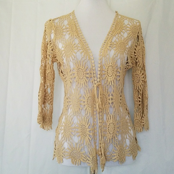 Cato Sweaters - CATO TAN CROCHET LIGHTWEIGHT JACKET S